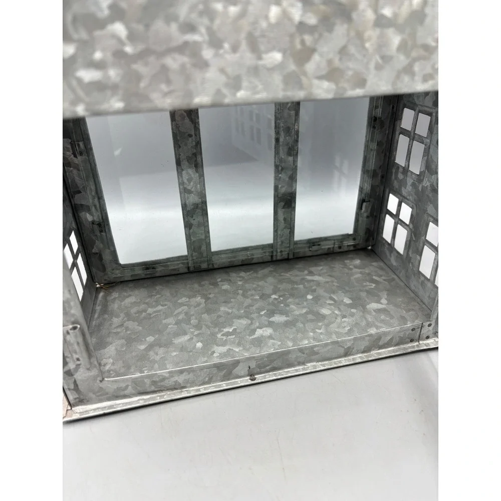 Galvanized Metal House Lantern Red Roof Decorative‎ Accent